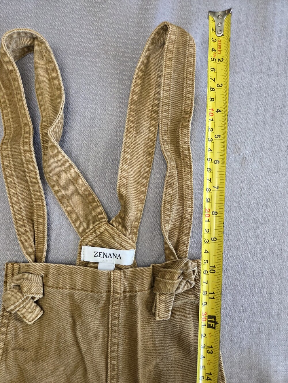 Zenana Womens Deep Camel Washed Denim Knot Strap Overalls WideLeg NEW-Size Small - Picture 9 of 12